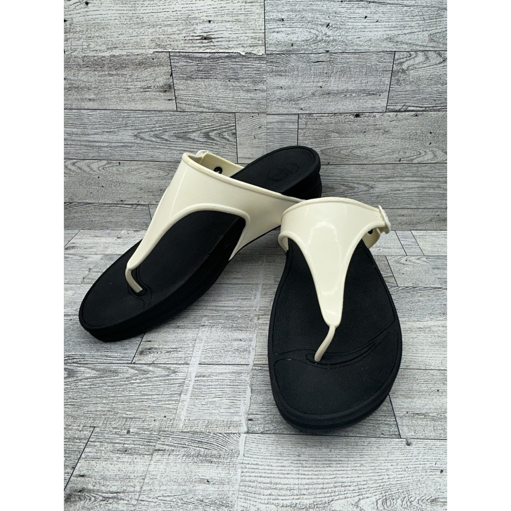 FitFlop Womens Super Jelly Ivory Black Toe Post Sandal Shoe 403194 Buckle US 10
